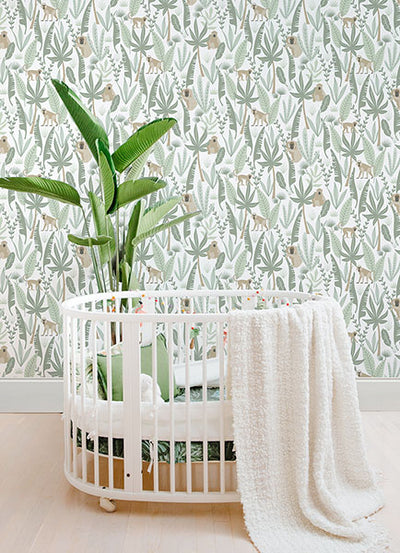 product image for Kiki Light Green Monkeys Wallpaper from the Fable Collection by Brewster 22