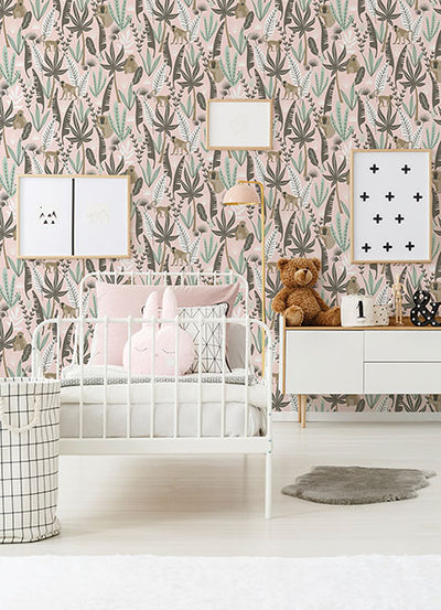 product image for Kiki Pink Monkeys Wallpaper from the Fable Collection by Brewster 39