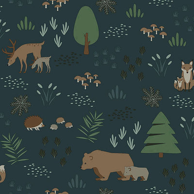 product image of Finola Dark Blue Bears Wallpaper from the Fable Collection by Brewster 565