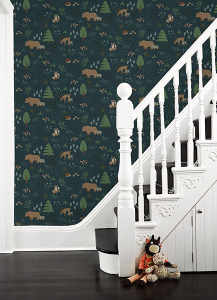 media image for Finola Dark Blue Bears Wallpaper from the Fable Collection by Brewster 263