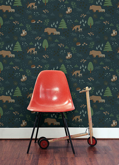 product image for Finola Dark Blue Bears Wallpaper from the Fable Collection by Brewster 28