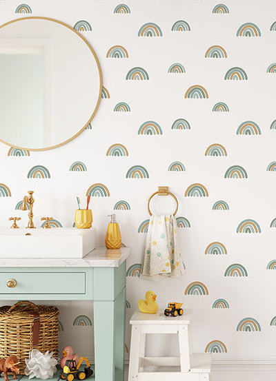 product image for Joss Teal Rainbow Wallpaper from the Fable Collection by Brewster 86