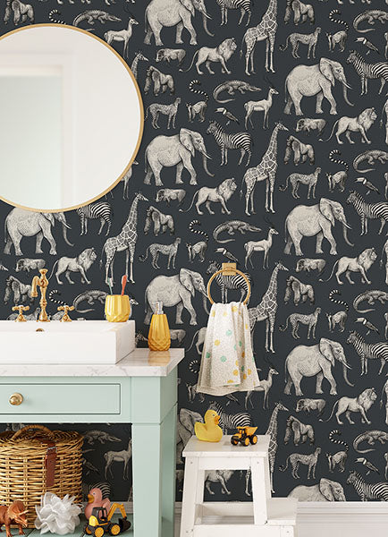 media image for Kenji Navy Safari Wallpaper from the Fable Collection by Brewster 29