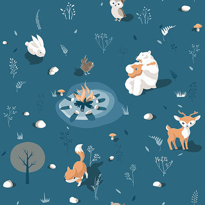 product image of Jesper Blue Campfire Wallpaper from the Fable Collection by Brewster 584