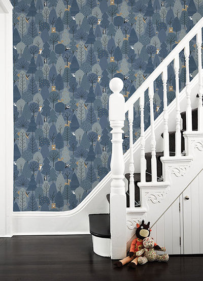 product image for Quillen Indigo Forest Wallpaper from the Fable Collection by Brewster 93