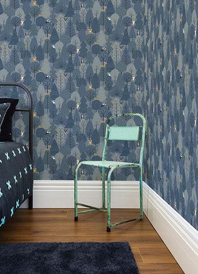 product image for Quillen Indigo Forest Wallpaper from the Fable Collection by Brewster 40