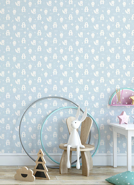 media image for Bitsy Sky Blue Woodland Wallpaper from the Fable Collection by Brewster 222