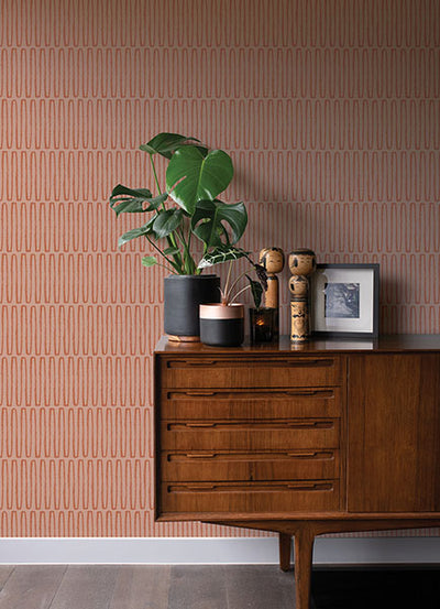 product image for Lars Coral Retro Wave Wallpaper from Hannah Collection by Brewster 78