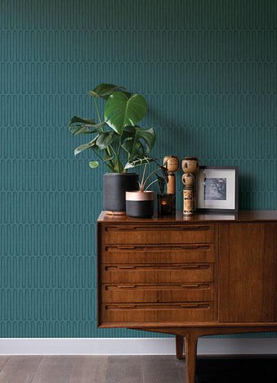 product image for Lars Teal Retro Wave Wallpaper from Hannah Collection by Brewster 2