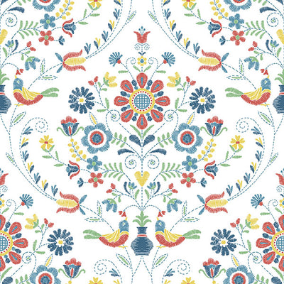 product image for Britt Multicolor Embroidered Damask Wallpaper from Hannah Collection by Brewster 54