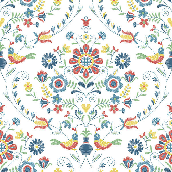 media image for Britt Multicolor Embroidered Damask Wallpaper from Hannah Collection by Brewster 263