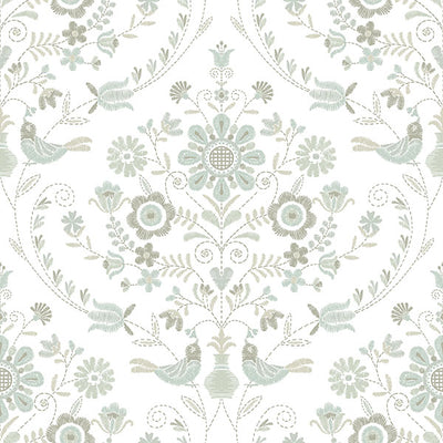 product image of Britt Neutral Embroidered Damask Wallpaper from Hannah Collection by Brewster 512