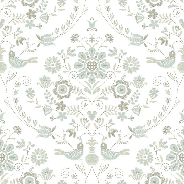 media image for Britt Neutral Embroidered Damask Wallpaper from Hannah Collection by Brewster 257