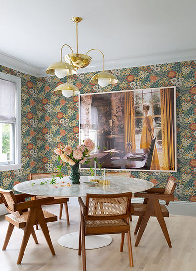 product image for Karina Teal Wildflower Garden Wallpaper from Hannah Collection by Brewster 54