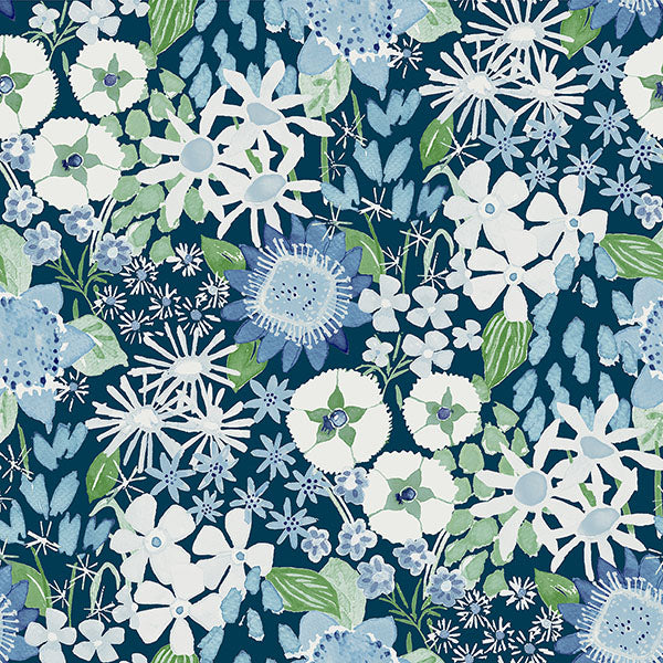 media image for Karina Blue Wildflower Garden Wallpaper from Hannah Collection by Brewster 214