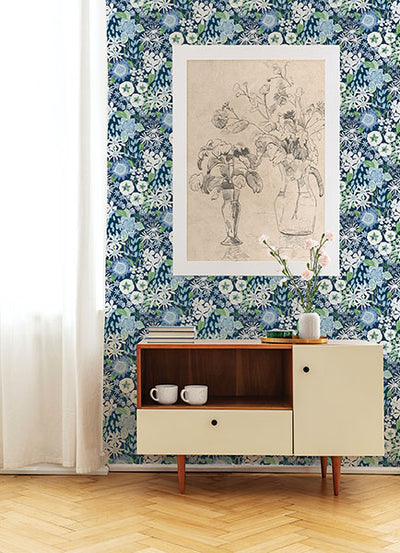 product image for Karina Blue Wildflower Garden Wallpaper from Hannah Collection by Brewster 27