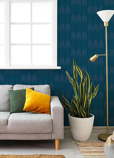 product image for Nyle Dark Blue Chevron Stripes Wallpaper from Hannah Collection by Brewster 32