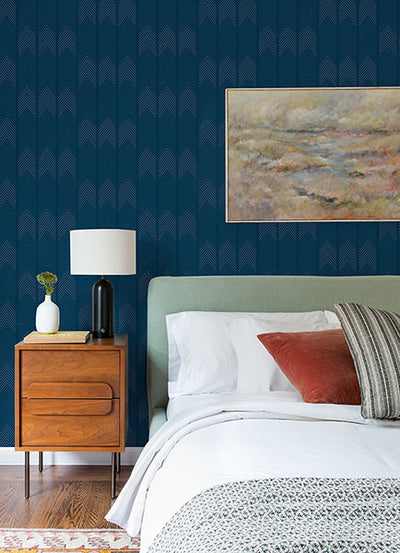 product image for Nyle Dark Blue Chevron Stripes Wallpaper from Hannah Collection by Brewster 70