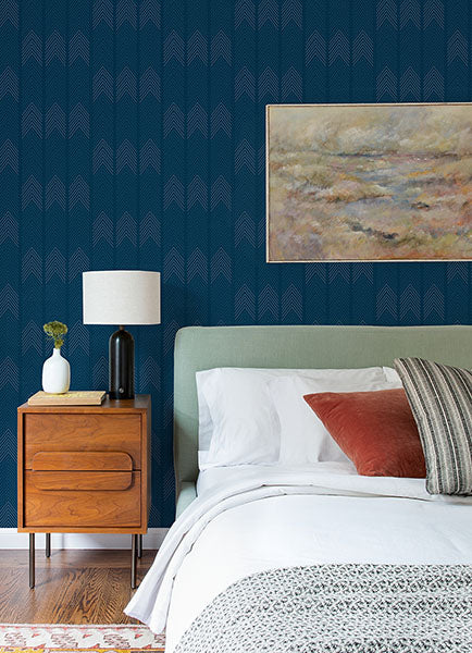 media image for Nyle Dark Blue Chevron Stripes Wallpaper from Hannah Collection by Brewster 218