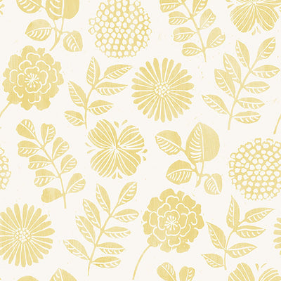 product image of Inge Yellow Floral Block Print Wallpaper from Hannah Collection by Brewster 587