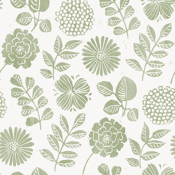 media image for Inge Moss Floral Block Print Wallpaper from Hannah Collection by Brewster 217