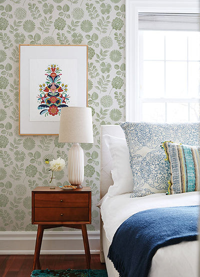 product image for Inge Moss Floral Block Print Wallpaper from Hannah Collection by Brewster 88