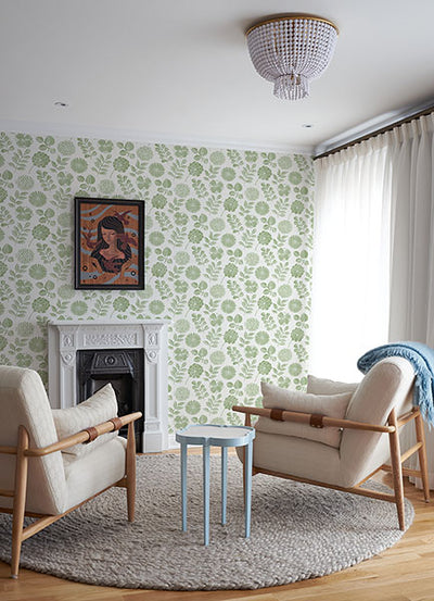 product image for Inge Moss Floral Block Print Wallpaper from Hannah Collection by Brewster 62