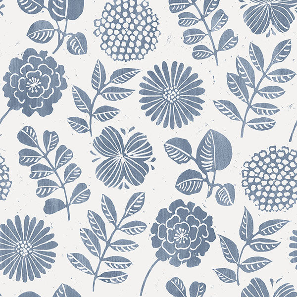 media image for Inge Denim Floral Block Print Wallpaper from Hannah Collection by Brewster 248