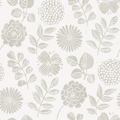 product image of Inge Light Grey Floral Block Print Wallpaper from Hannah Collection by Brewster 511