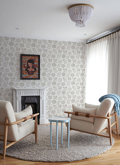 product image for Inge Light Grey Floral Block Print Wallpaper from Hannah Collection by Brewster 63