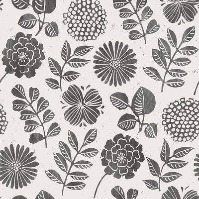 product image for Inge Black Floral Block Print Wallpaper from Hannah Collection by Brewster 6