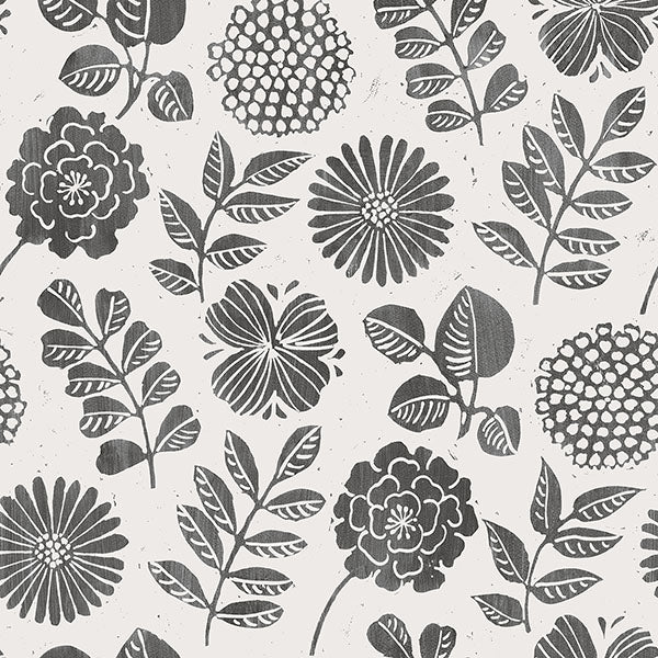 media image for Inge Black Floral Block Print Wallpaper from Hannah Collection by Brewster 23