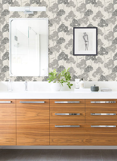 product image for Lykke Black Textured Tree Wallpaper from Hannah Collection by Brewster 35