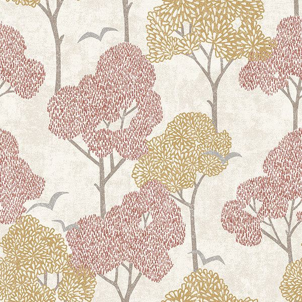 media image for Lykke Coral Textured Tree Wallpaper from Hannah Collection by Brewster 287