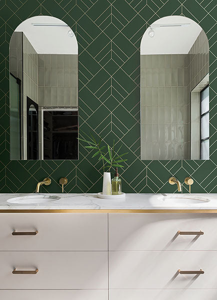 media image for Sander Evergreen Geometric Wallpaper from Hannah Collection by Brewster 28