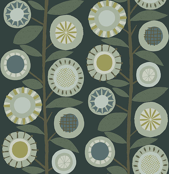 media image for Sisu Evergreen Floral Geometric Wallpaper from Hannah Collection by Brewster 27