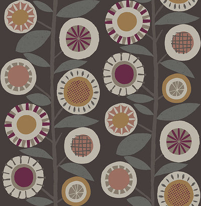 product image of Sisu Rasberry Floral Geometric Wallpaper from Hannah Collection by Brewster 514