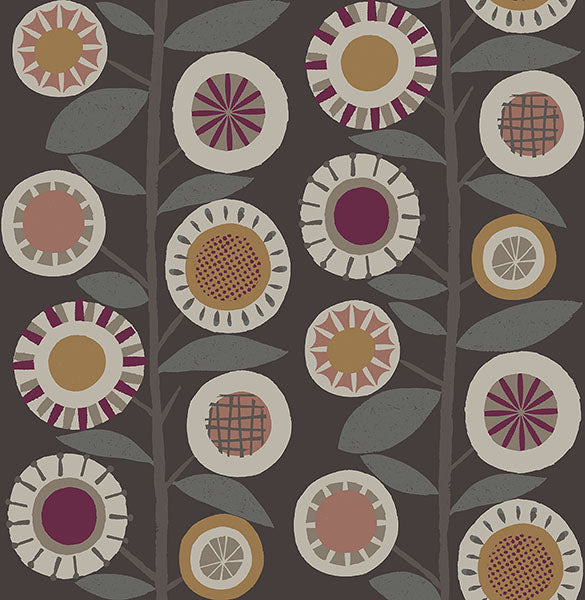 media image for Sisu Rasberry Floral Geometric Wallpaper from Hannah Collection by Brewster 244