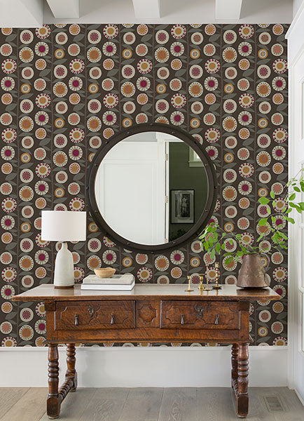 media image for Sisu Rasberry Floral Geometric Wallpaper from Hannah Collection by Brewster 293