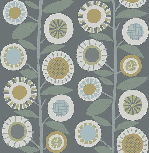 media image for Sisu Grey Floral Geometric Wallpaper from Hannah Collection by Brewster 296