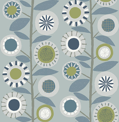 product image for Sisu Light Blue Floral Geometric Wallpaper from Hannah Collection by Brewster 79