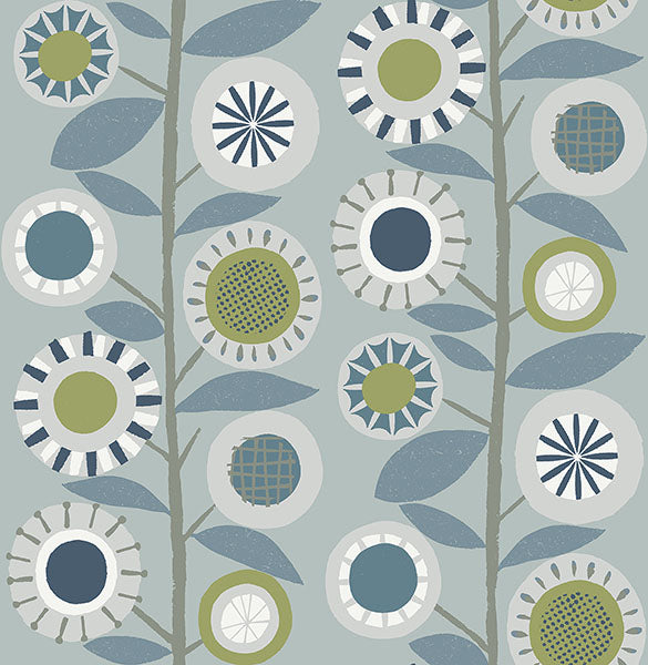 media image for Sisu Light Blue Floral Geometric Wallpaper from Hannah Collection by Brewster 278