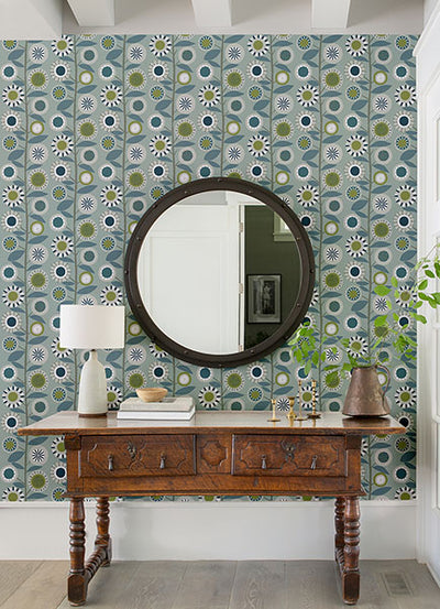 product image for Sisu Light Blue Floral Geometric Wallpaper from Hannah Collection by Brewster 47