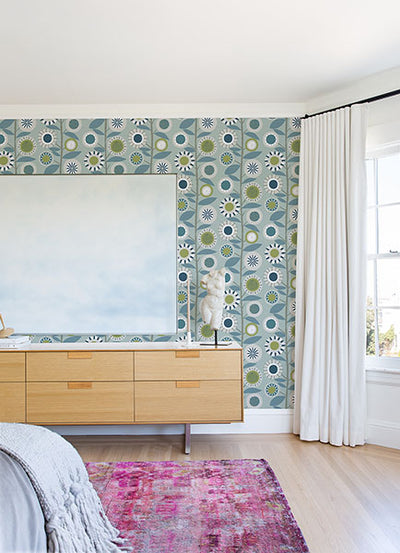 product image for Sisu Light Blue Floral Geometric Wallpaper from Hannah Collection by Brewster 10