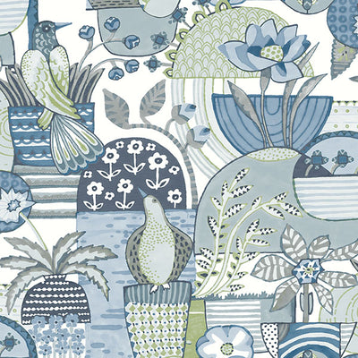 product image of Fika Blue Blissful Birds & Blooms Wallpaper from Hannah Collection by Brewster 528