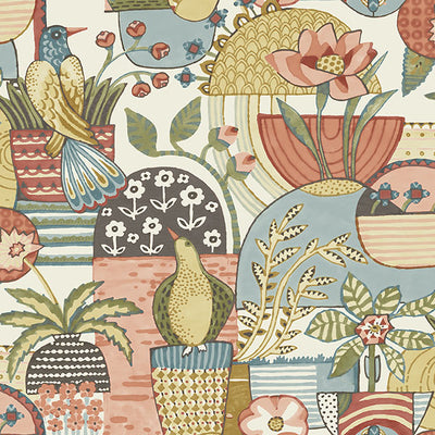 product image of Fika Mustard Blissful Birds & Blooms Wallpaper from Hannah Collection by Brewster 528