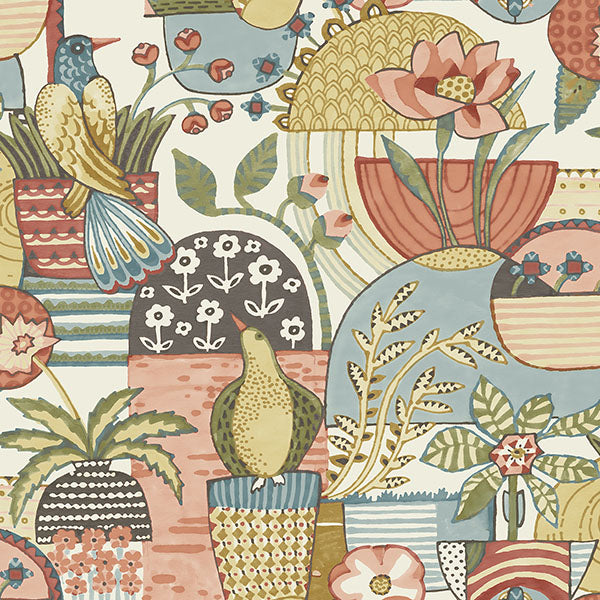 media image for Fika Mustard Blissful Birds & Blooms Wallpaper from Hannah Collection by Brewster 214