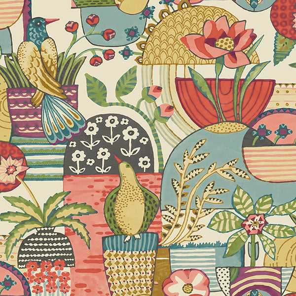 media image for Fika Plum Blissful Birds & Blooms Wallpaper from Hannah Collection by Brewster 26