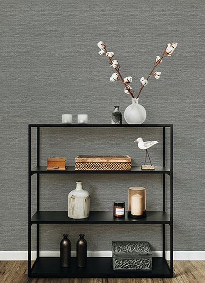 product image for Malin Grey Faux Grasscloth Wallpaper from Hannah Collection by Brewster 83