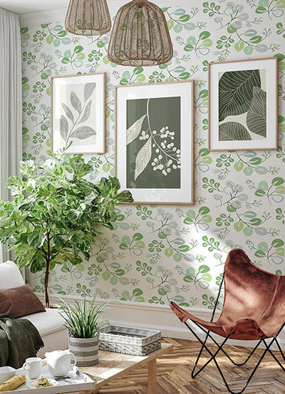 product image for Jonah Light Green Leaf Trail Wallpaper from Hannah Collection by Brewster 72